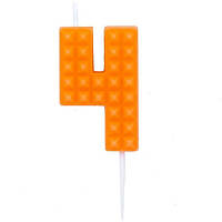 Свічка цифра 4 Майнкрафт у торт | Помаранчевий
