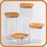 Банки для сыпучих продуктов набор из 4 шт стеклянные емкости для хранения с крышкой Набор банок для сыпучих