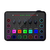 Аудио микшер игровой 5-канальный потоковый для микрофона с RGB-подсветкой F11 Черный