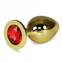 Золота анальна пробка з червоним каменем Rosebud Anal Plug Large Банні SONIA