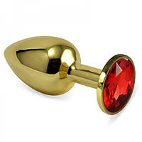 Золота анальна пробка з червоним каменем Rosebud Anal Plug Medium Банні SONIA