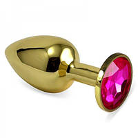 Золота анальна пробка з рожевим каменем Rosebud Anal Plug Medium Банні SONIA