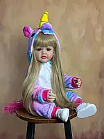 Кукла большая виниловая ручной работы Reborn 55 см с длинными волосами игрушкой, бутылочкой
