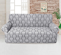 Чехол жаккардовый на диван Светло-серый, покрывало для мебели съемное, натяжной чехол APEX