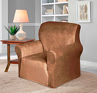 Чехол на кресло велюр Светло-коричневый, чехол для кресла съемное, натяжной чехол APEX