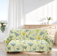 Трикотажный чехол на диван Цветы, чехол для мебель, натяжной чехол MIVAX