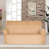Чехол велюровый на диван Бежевый, чехол для мебели съемные, чехол на мебли MIVAX