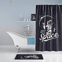 Шторы для ванной и душевой кабины 3д Space Tropic 180x200 cм черная тканевая космос