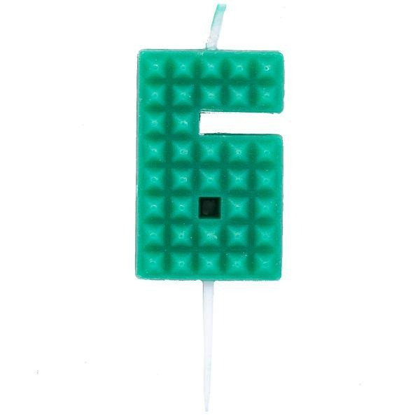 Свічка цифра 6 Майнкрафт у торт | Зелений