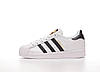 Кросівки Adidas Superstar White Black Адідас Суперстар білі з чорним шкіра повсякденні демісезон унісекс, фото 4