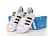 Кросівки Adidas Superstar White Black Адідас Суперстар білі з чорним шкіра повсякденні демісезон унісекс, фото 6