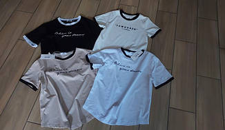 Молодіжна футболка білого кольору з написом в прямому пошитті розміри 44-48, фото 3