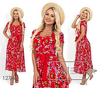 Удобное красивое женское летнее платье миди из штапеля на пуговицах, размеры 42, 44, 46, 48, 50, 52