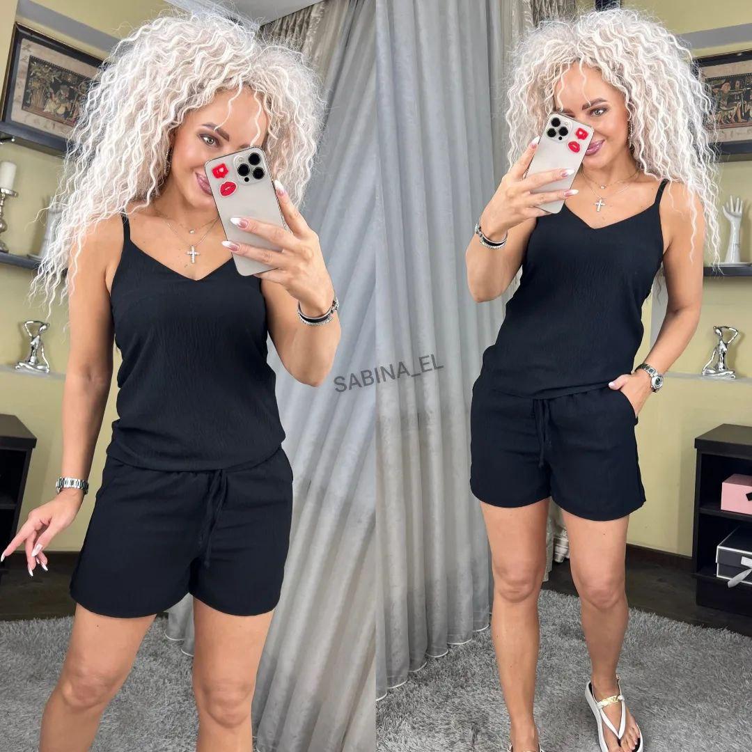 Літній жіночий костюм/комплект «Бриз» - майка і шорти однотонні (Розмір 42-44,46-48), Чорний