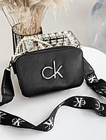 Женская стильная черная сумка кросс боди Calvin Klein (Black), брендовые женские сумки