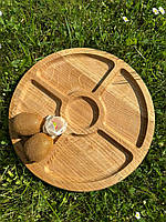 Деревянная круглая менажница на 4 деления 30см + соусник доски для подачи блюд поднос деревянный на 4 секции