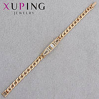 Браслет цепочка с пластиной и кристаллами Xuping 18К золотистого цвета застёжка шарнир длина 19 см ширина 7 мм