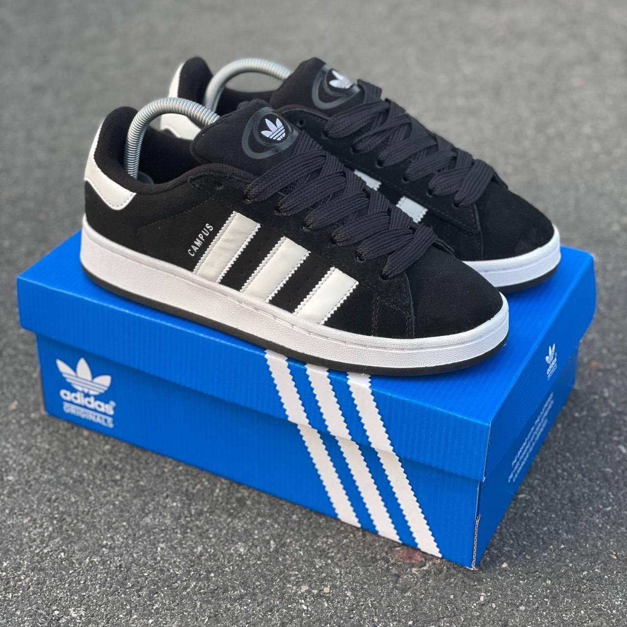 Чоловічі кросівки Adidas Campus Black White (Чорні з білим) Кеди Адідас Кампус повсякденні замшеві демісезон