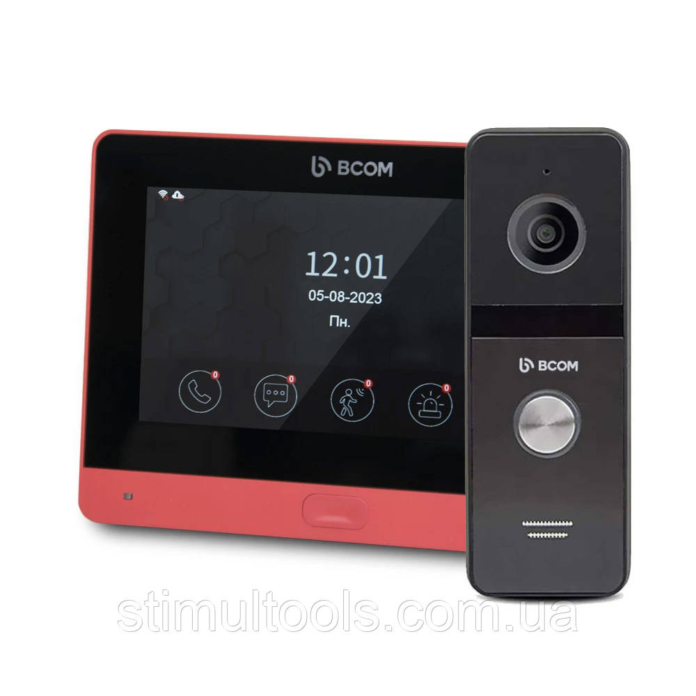 Комплект Wi-Fi відеодомофонa 7" BCOM BD-760FHD/T Red з підтримкою Tuya Smart + BT-400FHD Black, фото 1