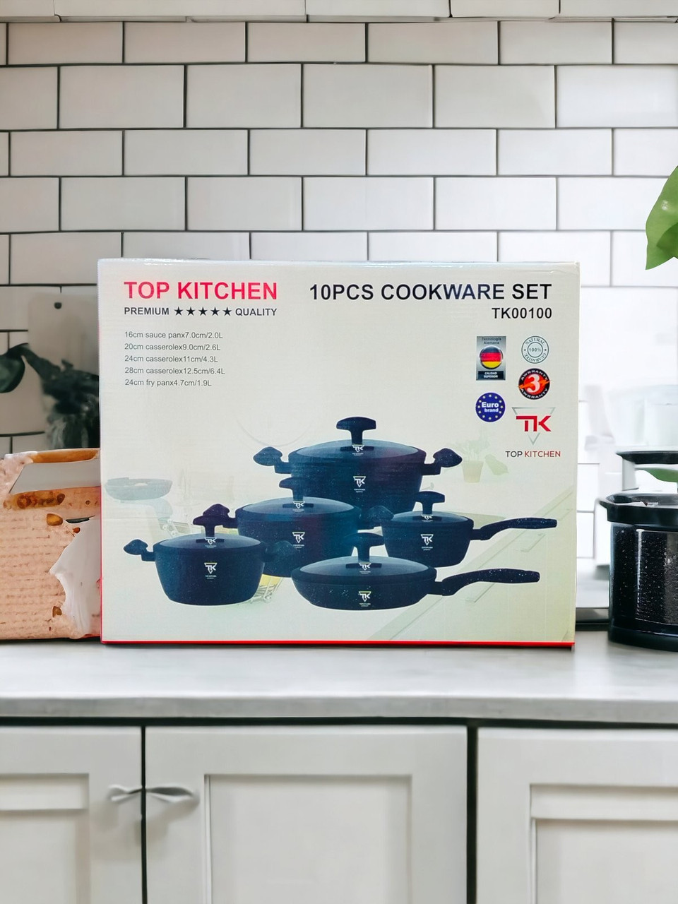 Набор посуды с гранитным антипригарным покрытием Top Kitchen TK-00100 черный, набор кастрюль и сковорода - фото 3 - id-p1242880772