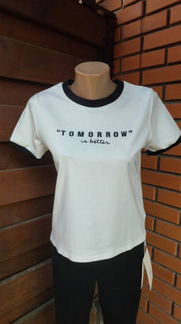 Молодіжна футболка молочного кольору з написом в прямому пошитті розміри 44-48, фото 1