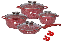 Набір посуду з 10 предметів (2.5/4.5/6.7л) із гранітним покриттям Higer Kitchen НК-310 - Червоний