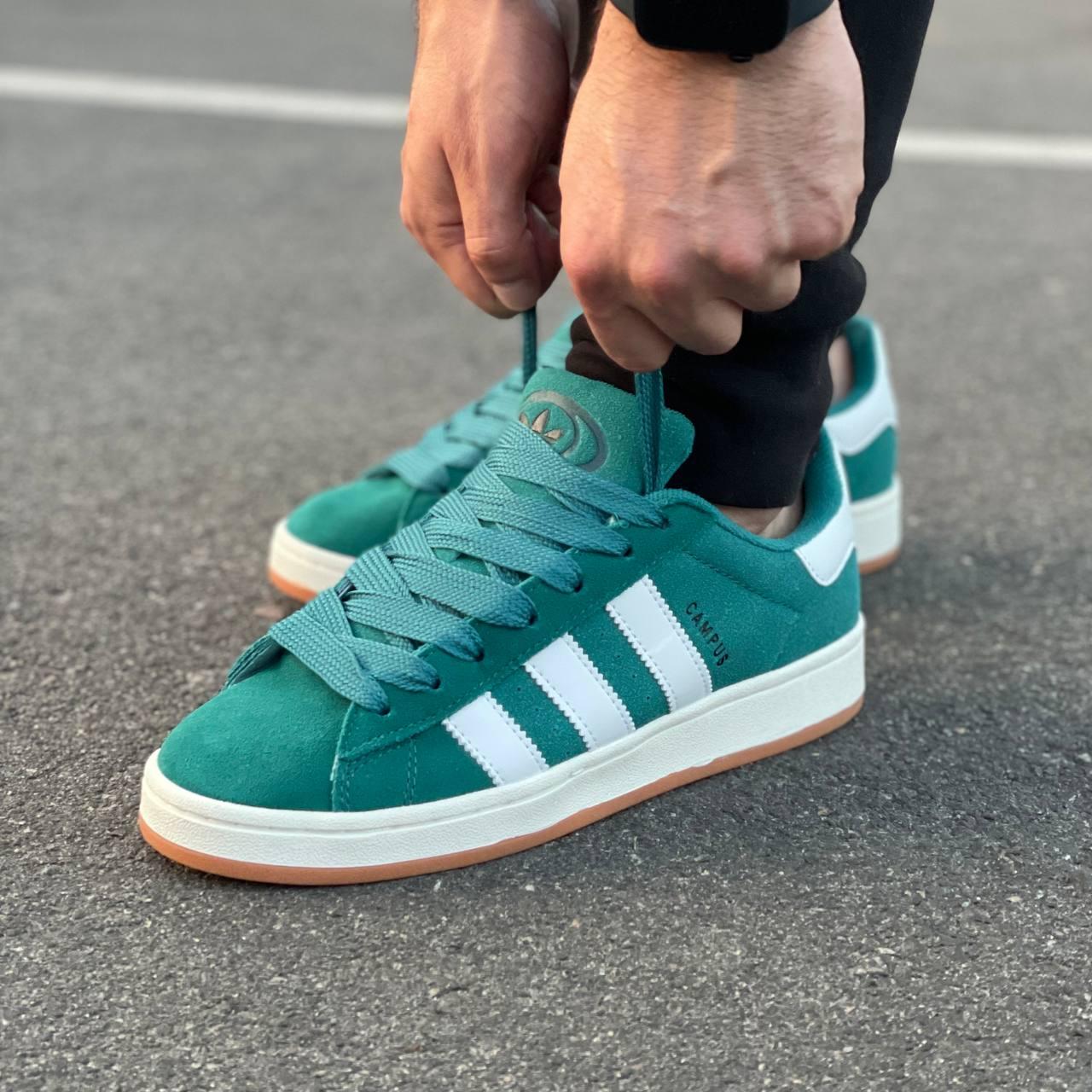Чоловічі кросівки Adidas Campus Green White (Зелені) Кеди Адідас Кампус повсякденні замшеві демісезон