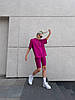 Жіночий зручний спортивний костюм-двійка на літо з куліра: оверсайз футболка з написом та велосипедки Колір Фуксія, фото 4