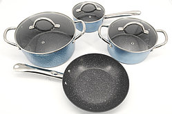 Набір каструль з мармуровим покриттям A-Plus (3015) -Берюзовий