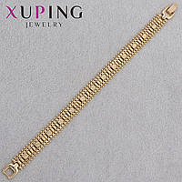 Браслет звенья сеточка широкий Xuping позолота 18 К золотистого цвета застёжка шарнир длина 19 см ширина 10 мм