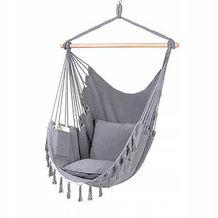Підвісне крісло бразильський гамак BOHO 100см + 2 шт подушки Light Grey