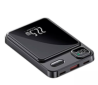 Магнитный павербанк портативный с беспроводной зарядкой 10000 мАч для iPhone, Power Bank черный