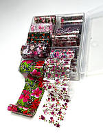 Фольга для лиття перекладна в контейнері, набір 10 шт квіти