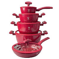 Набор посуды с гранитным антипригарным покрытием Top Kitchen TK-00100 красный, набор кастрюль и сковорода