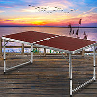 Туристический раскладной стол для пикника (без стульев), складывается в чемодан коричневого цвета