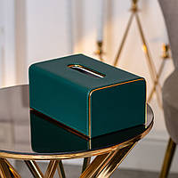 Салфетница на стол из эко кожи прямоугольная Зеленая (21х13х9 см) Коробка-органайзер для салфеток для кафе