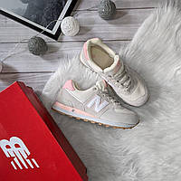 Модные качественные стильные Женские кроссовки NеW Balance 574 серые с розовым_TT