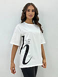 Футболка літня біла жіноча з гарним принтом, пряма, розмір 56-60 оверсайз, фото 3