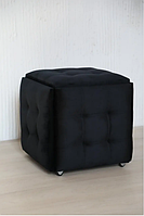 Пуф трансформер 5 в 1 черный велюр Смарт куб пуфик пять в одном квадратный мягкий на колесах табурет стул