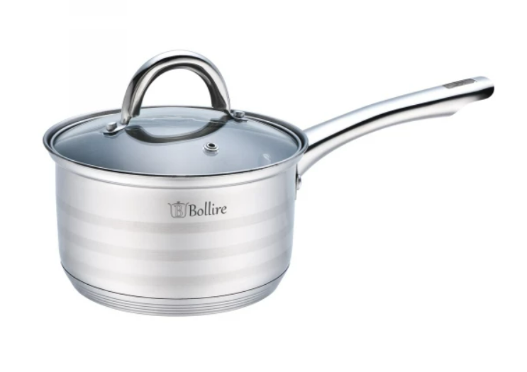 Ковш с нержавеющей стали со стекляной крышкой BOLLIRE 16 см 1.6 л, Ковш ...