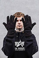 Флісові рукавички чоловічі Unity чорні, зимові теплі рукавички, рукавички із застібкою APEX