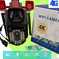 Камера 4G видеонаблюдения под SIM карту 4 Мп с двойной линзой IP поворотная уличная прожектор+сирена