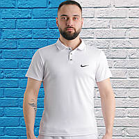 Футболка мужская поло белая на кнопках Nike полиэстер нательная качественная брендовая