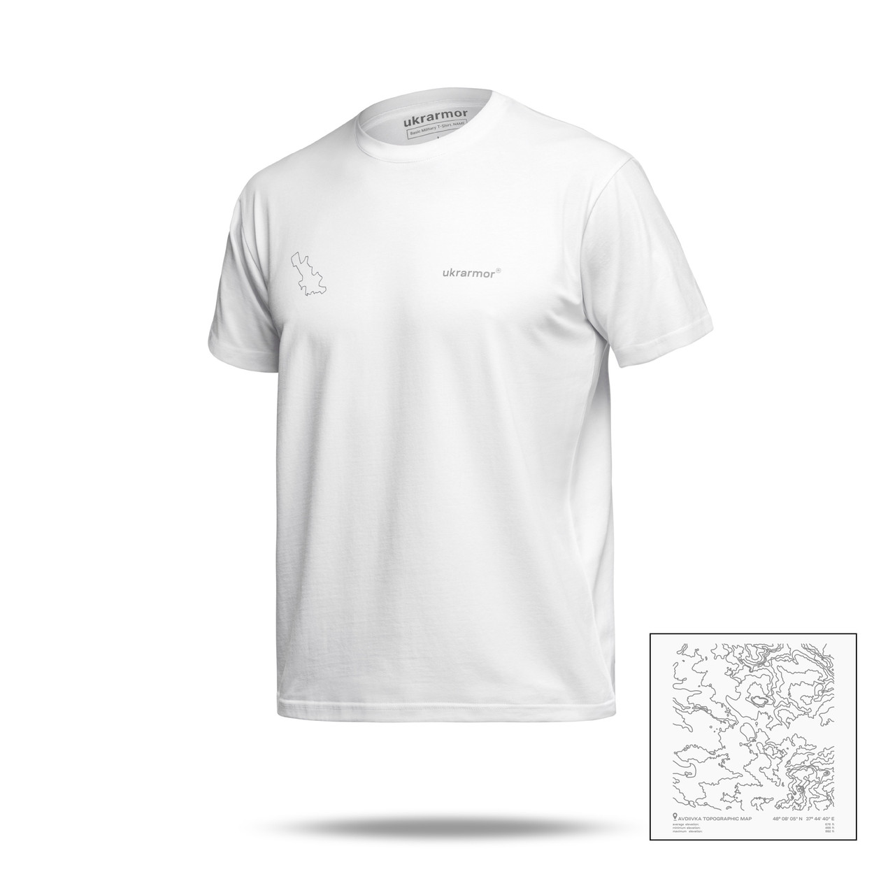 Футболка Basic Military T-Shirt. Avdiivka. Топографічна карта. Cotton, білий. Розмір S