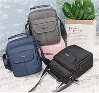 Мужская сумка тканевая через плечо 25*20 см на молнии с карманом в разных вариантах Ann