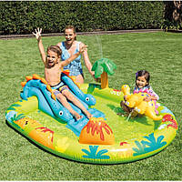 Надувний ігровий центр Intex 57166 «Дінопарк» з гіркою, фонтаном і динозаврами, розмір 191 х 152 х 58 см