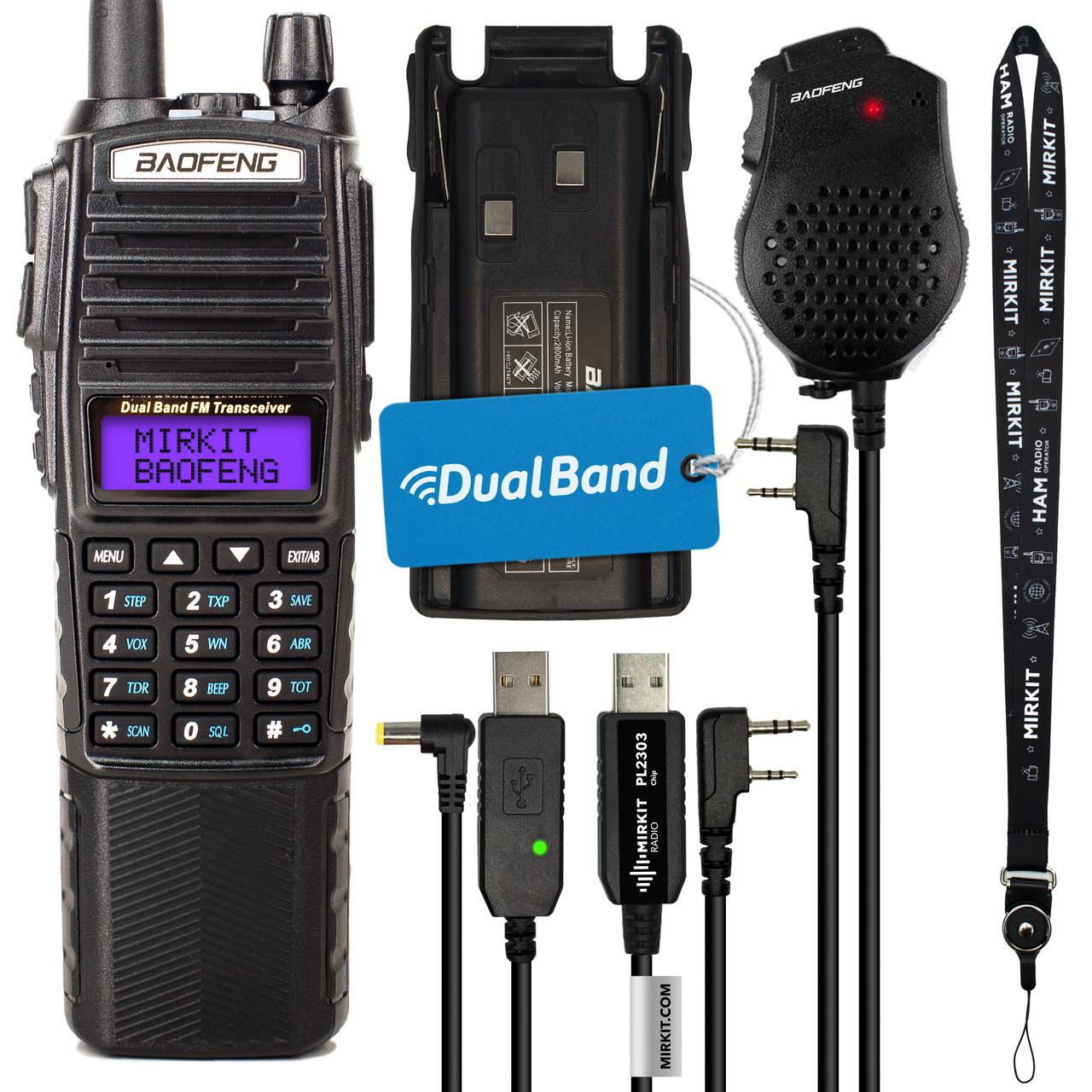 Комплект Рація Baofeng UV-82 MK5, UHF/VHF, 8 Вт, 3800 мАг + Тангент + Гарнітура + Кабель для зарядки