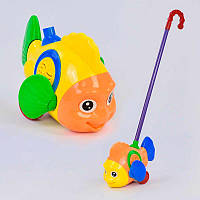 Каталка 0366 (96/2) "рибка" на паличці, з брязкальцем, рухає плавниками, в кульку