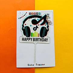 Акриловий топер золото HAPPY BIRTHDAY "Тік ток"