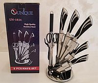 Кухонные ножи и подставки Unique un-1834 9 предметов с точилкой 9 в 1 Набор ножей для готовки